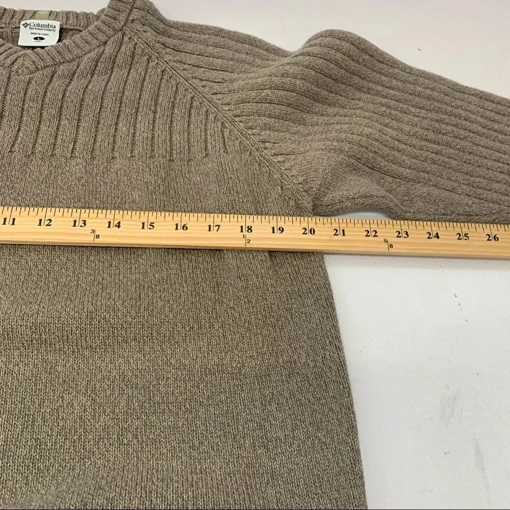 Columbia Chunky Sweater Men Large Brown V Neck Cotton Long Sleeve Logo‎ Warm